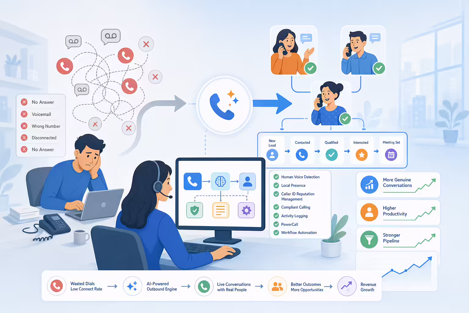 Outbound calling system transforming wasted dials into live conversations
