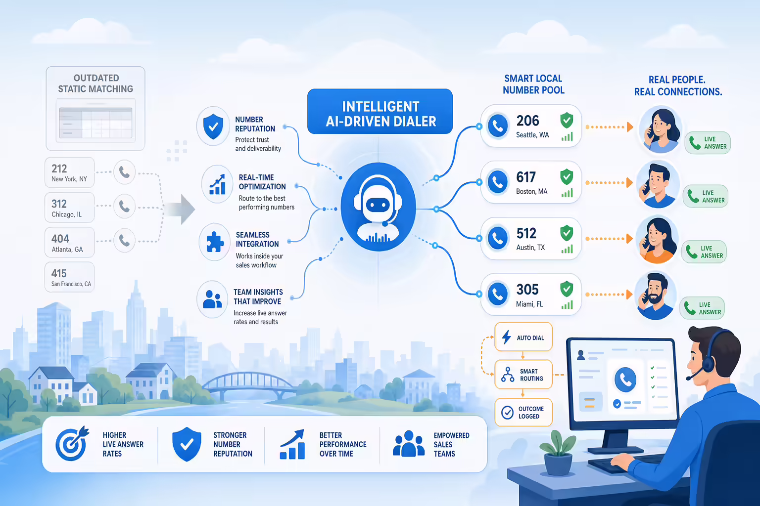 Intelligent local presence dialing routes calls through trusted numbers