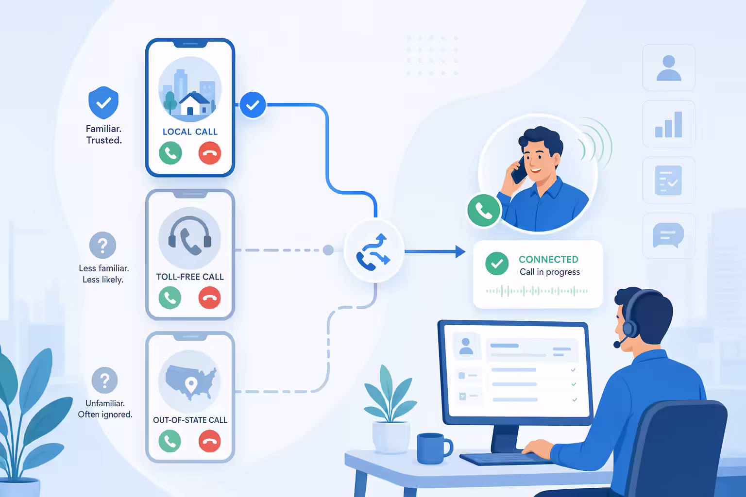 Local and toll-free caller ID comparison for outbound sales calls