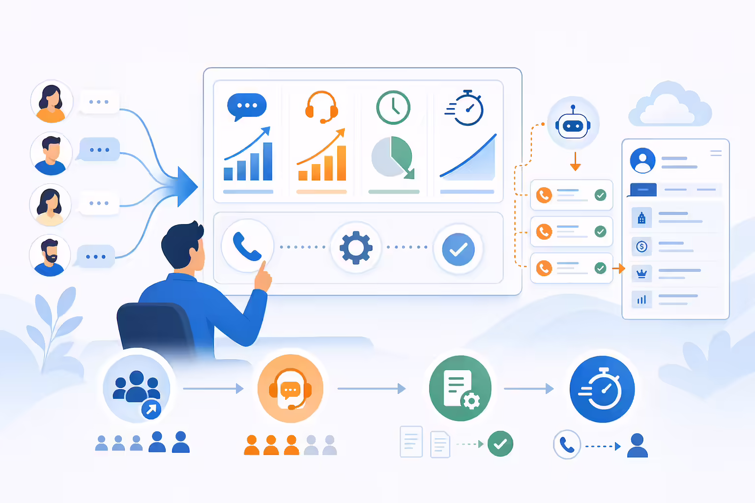 ROI snapshot showing faster calls, more conversations, and reduced admin work