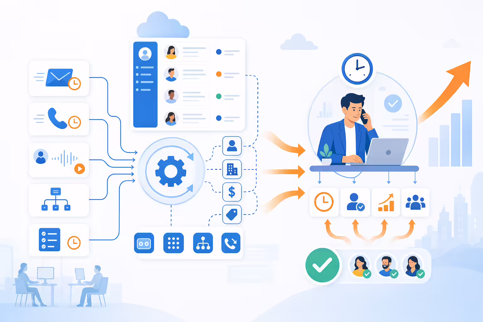 Sales automation benefits workflow showing faster outreach and deal progress