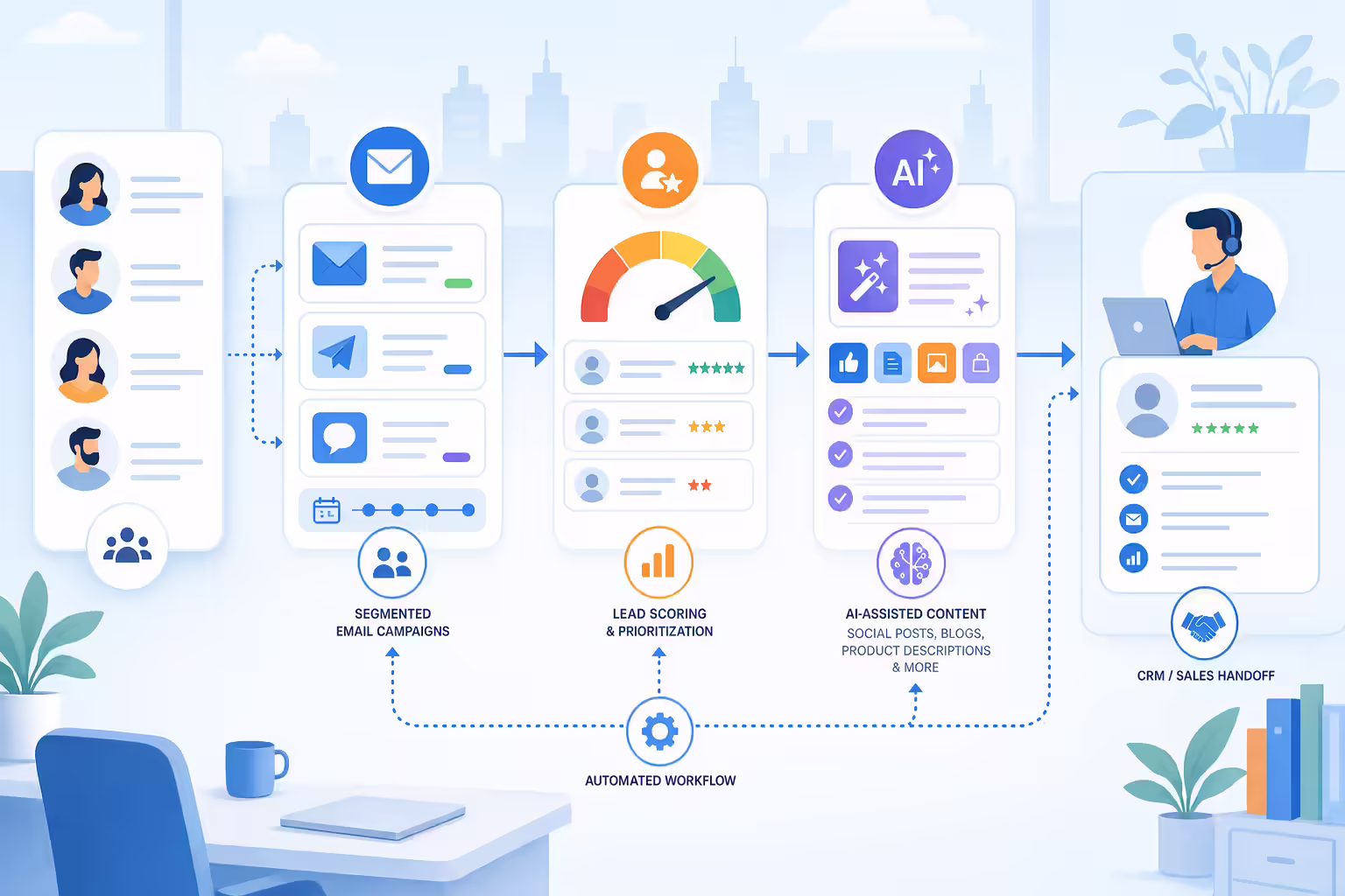 Marketing automation workflow for campaigns and lead scoring