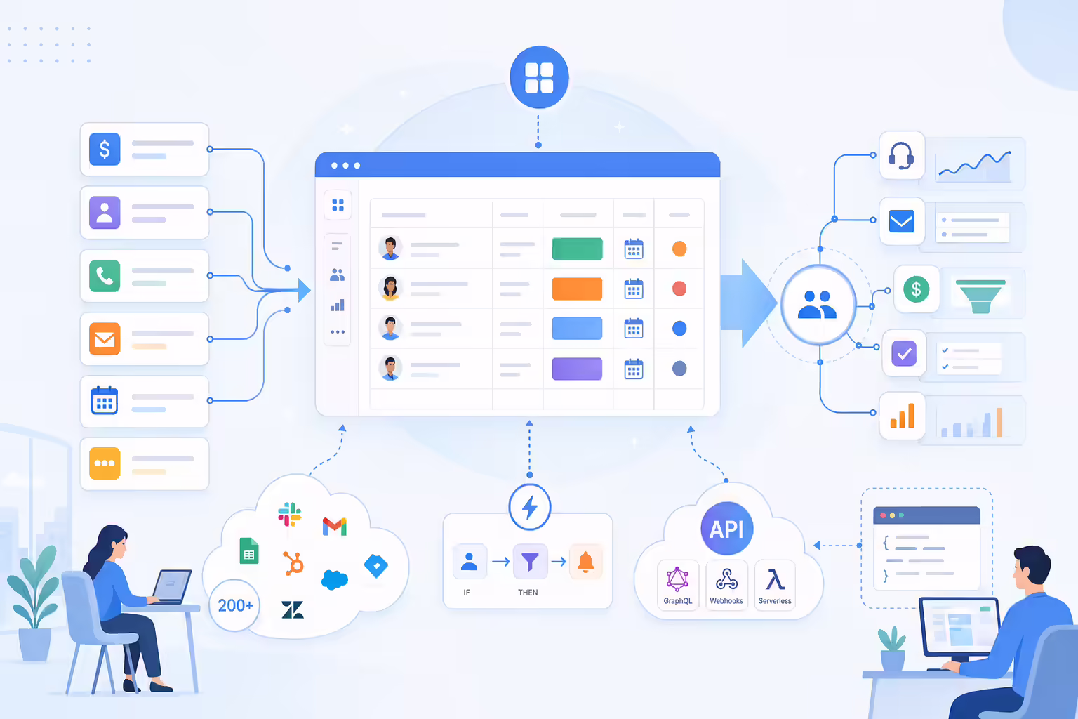 Flexible monday.com CRM hub with boards automations and API connections