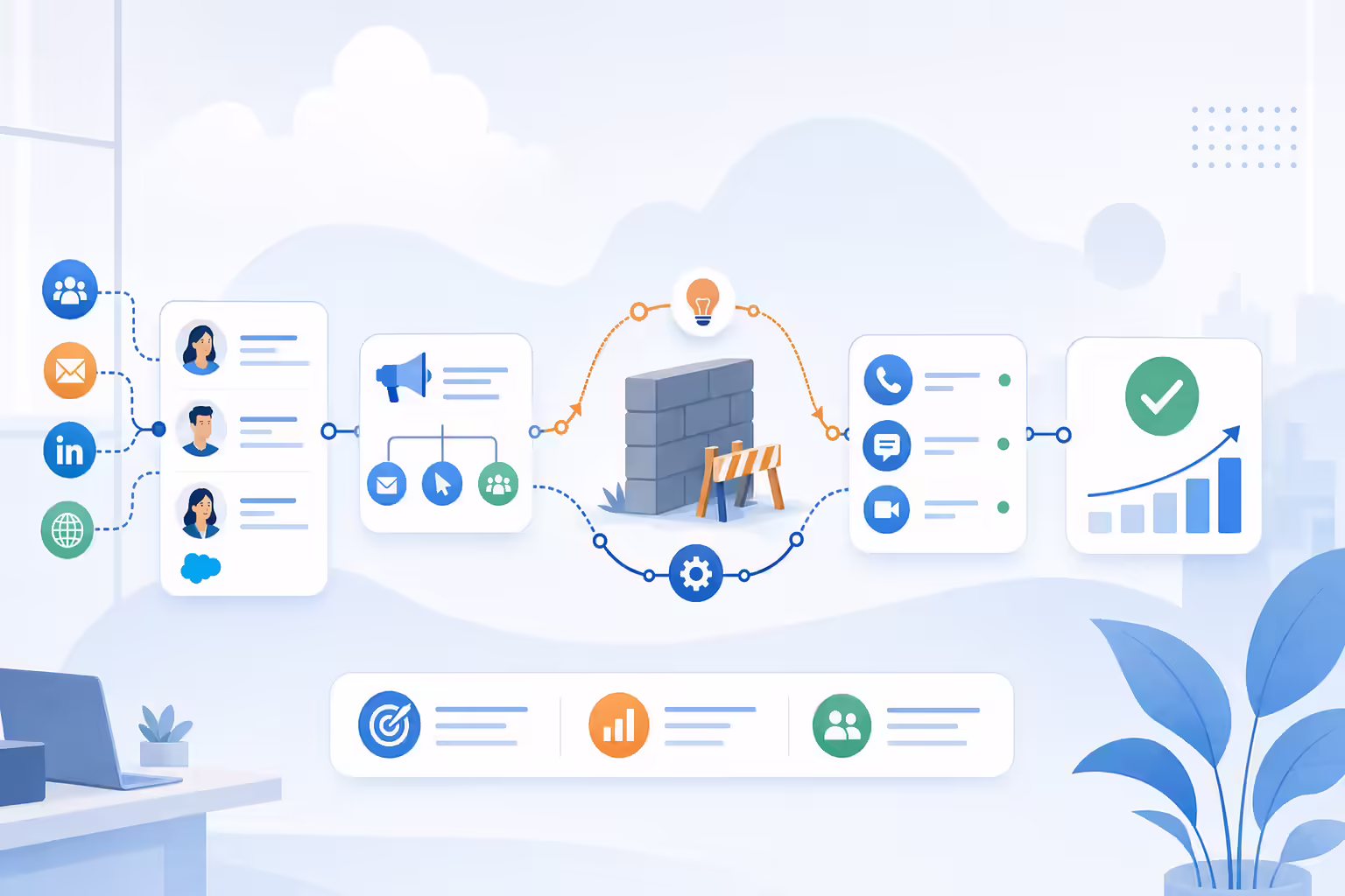 Sales and marketing workflow overcoming a process obstacle