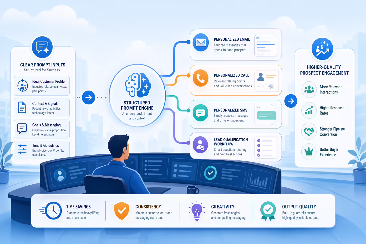 AI prompts branching into personalized sales outreach workflows