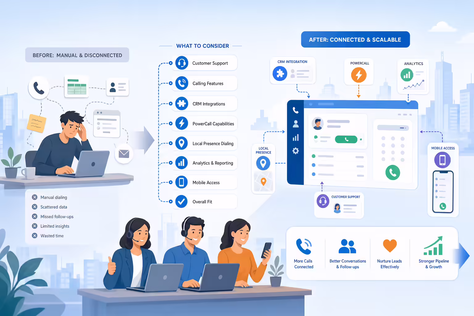 Sales dialer fit decision leading to an organized sales workflow