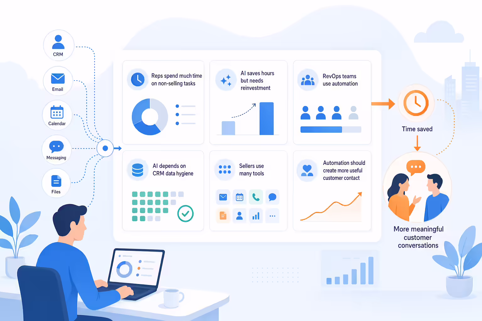 Sales automation statistics dashboard with connected workflow metrics