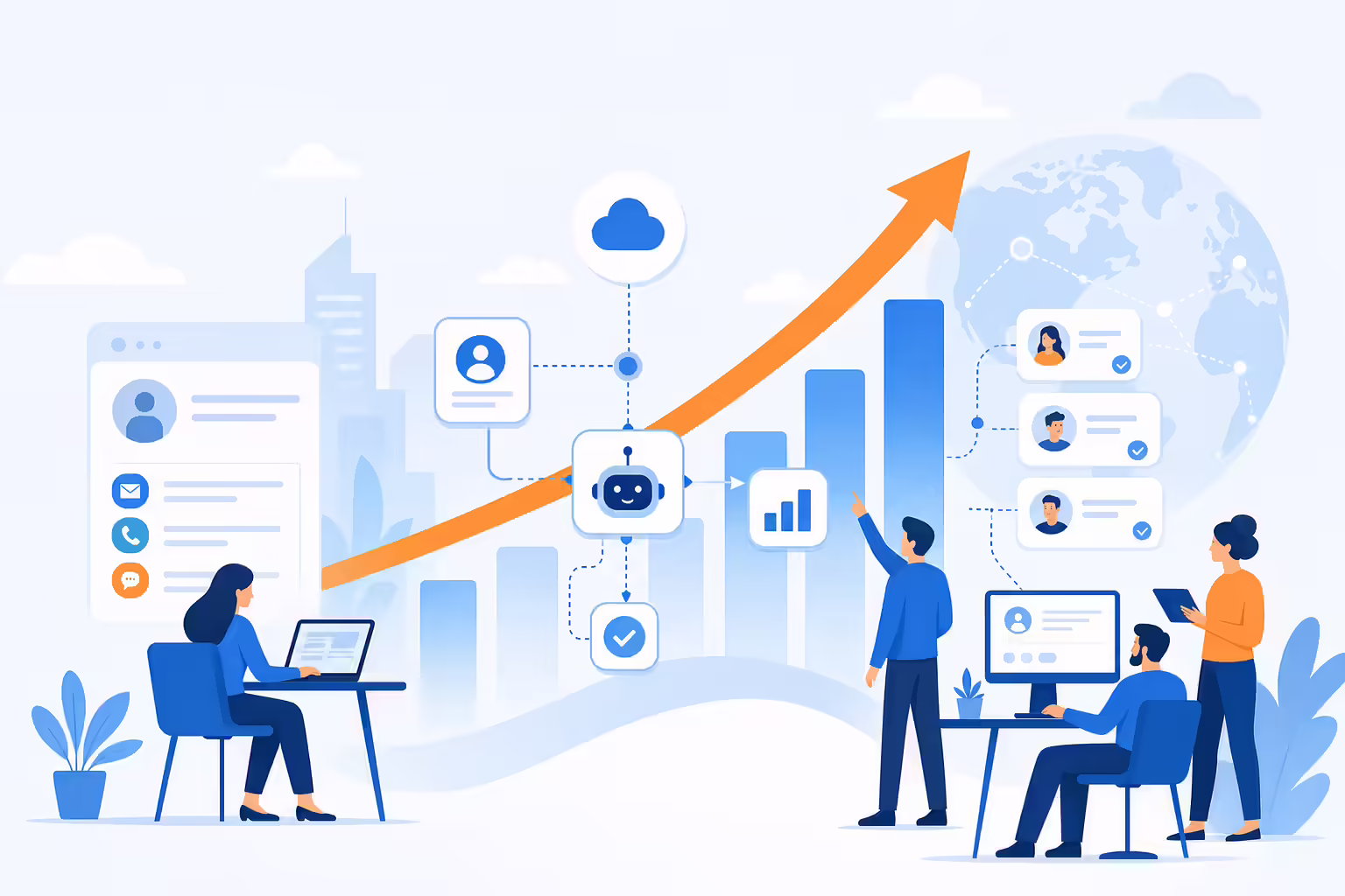 Sales automation market growth shown through connected SaaS workflows