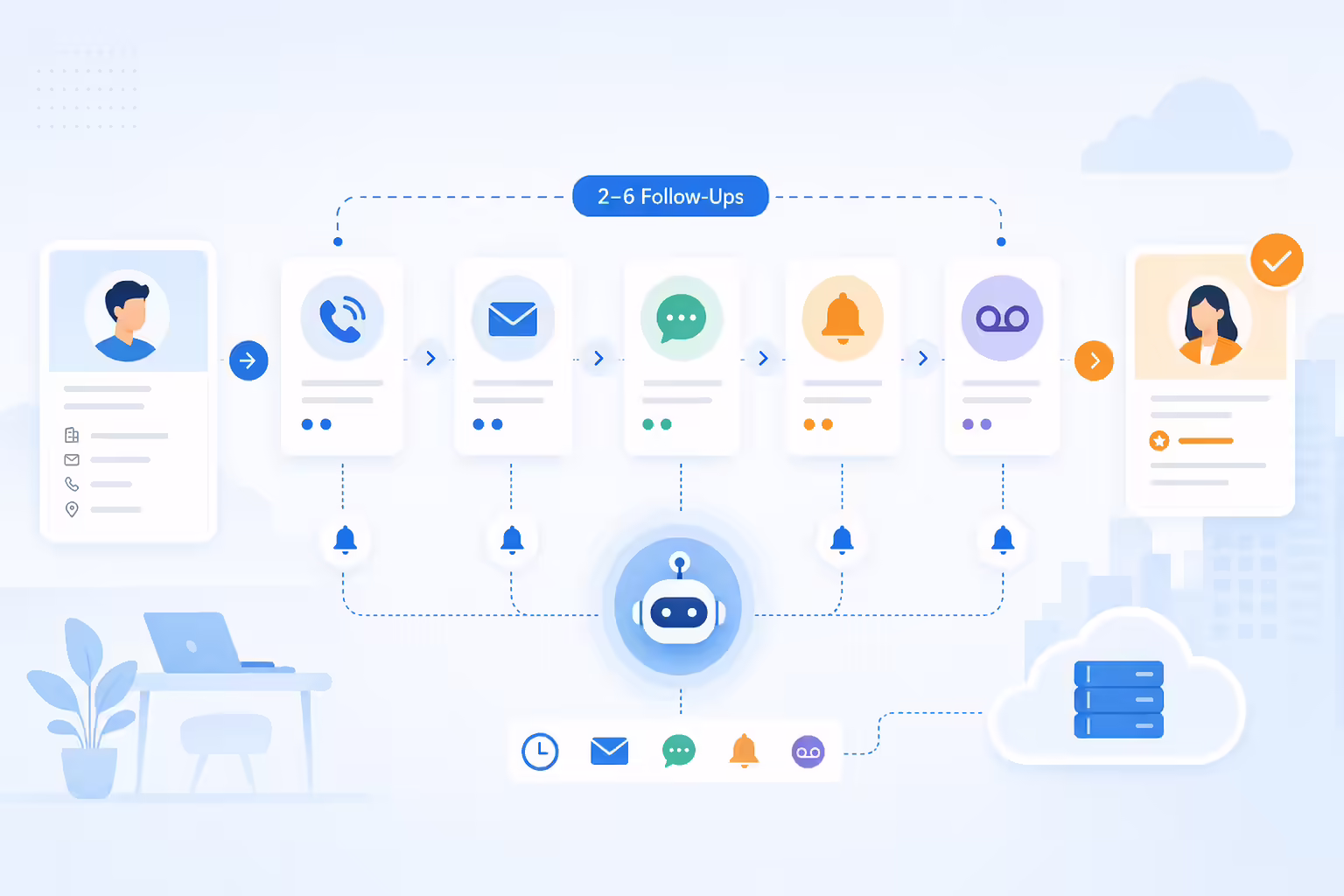 Automated follow-up sequence moving leads through sales touchpoints