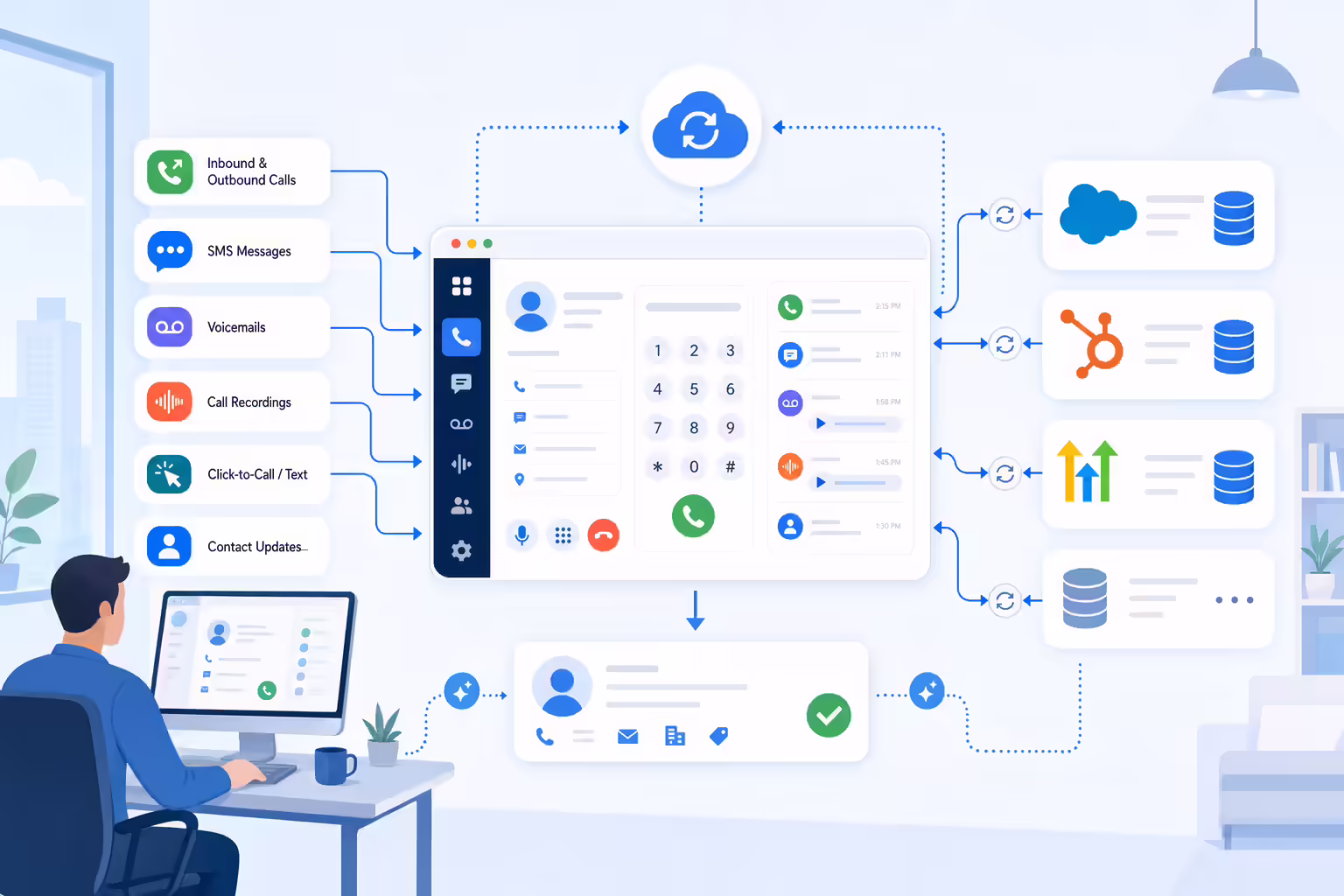 CRM call and message sync illustration