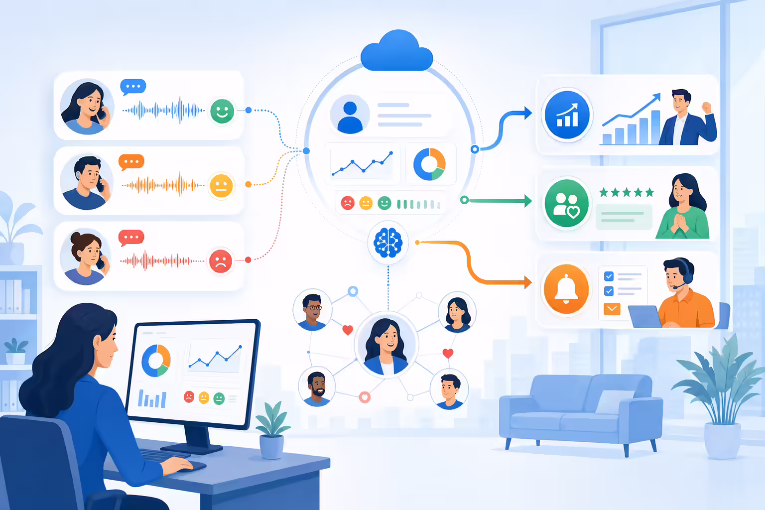 Customer conversations turning into sentiment insights and follow-up actions