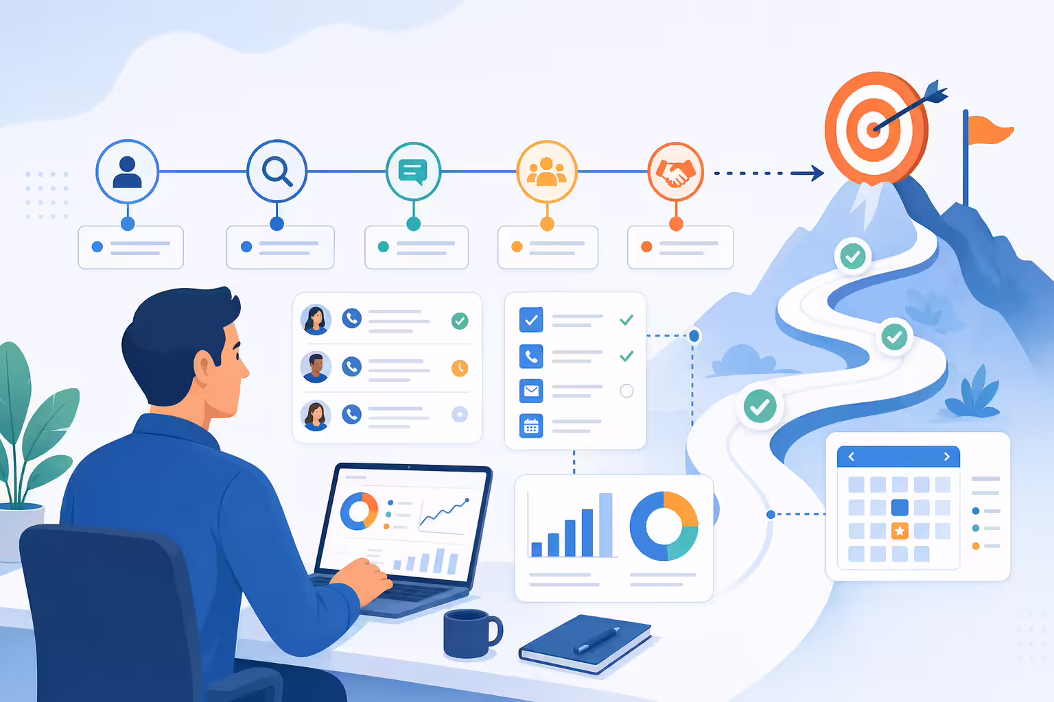 Goal-oriented sales workflow tracking milestones and pipeline progress
