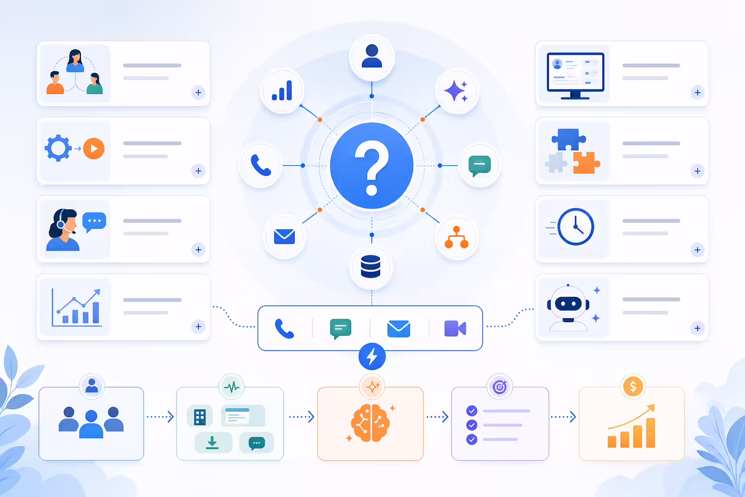 Revenue orchestration FAQ hub connecting channels and insights