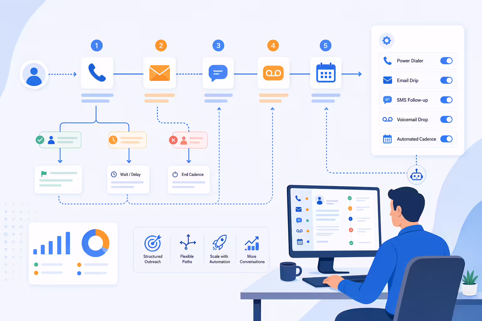 Multi-channel outbound outreach workflow illustration