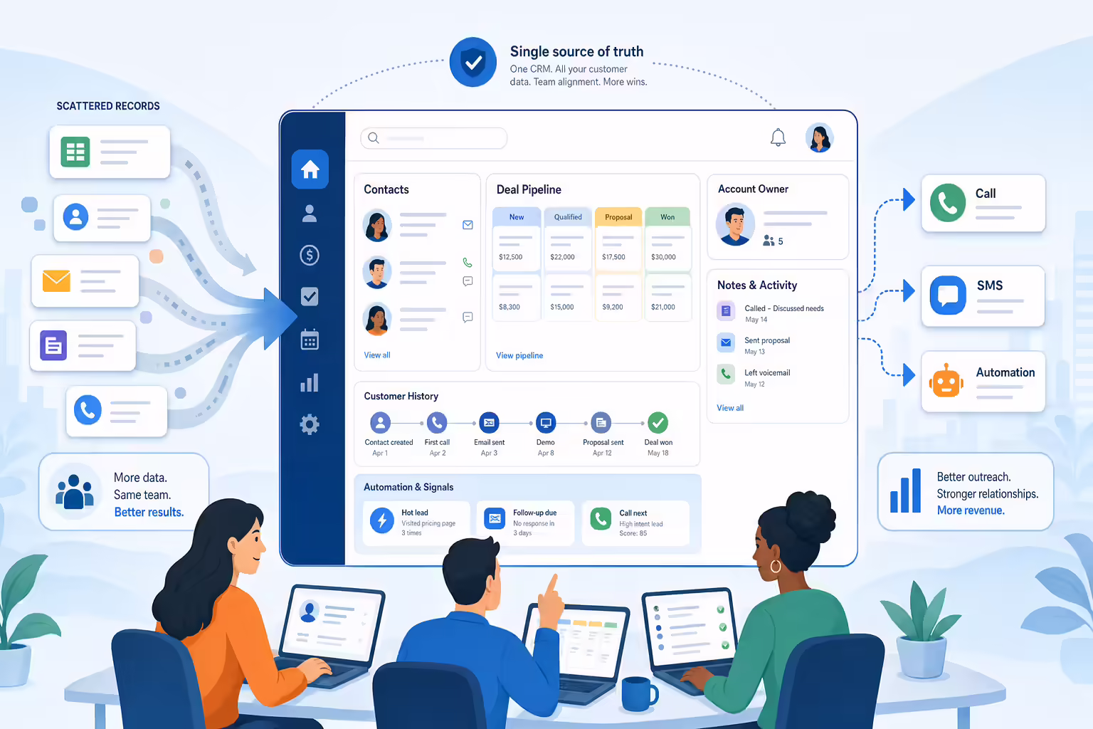 CRM workspace organizing sales records and outreach workflows