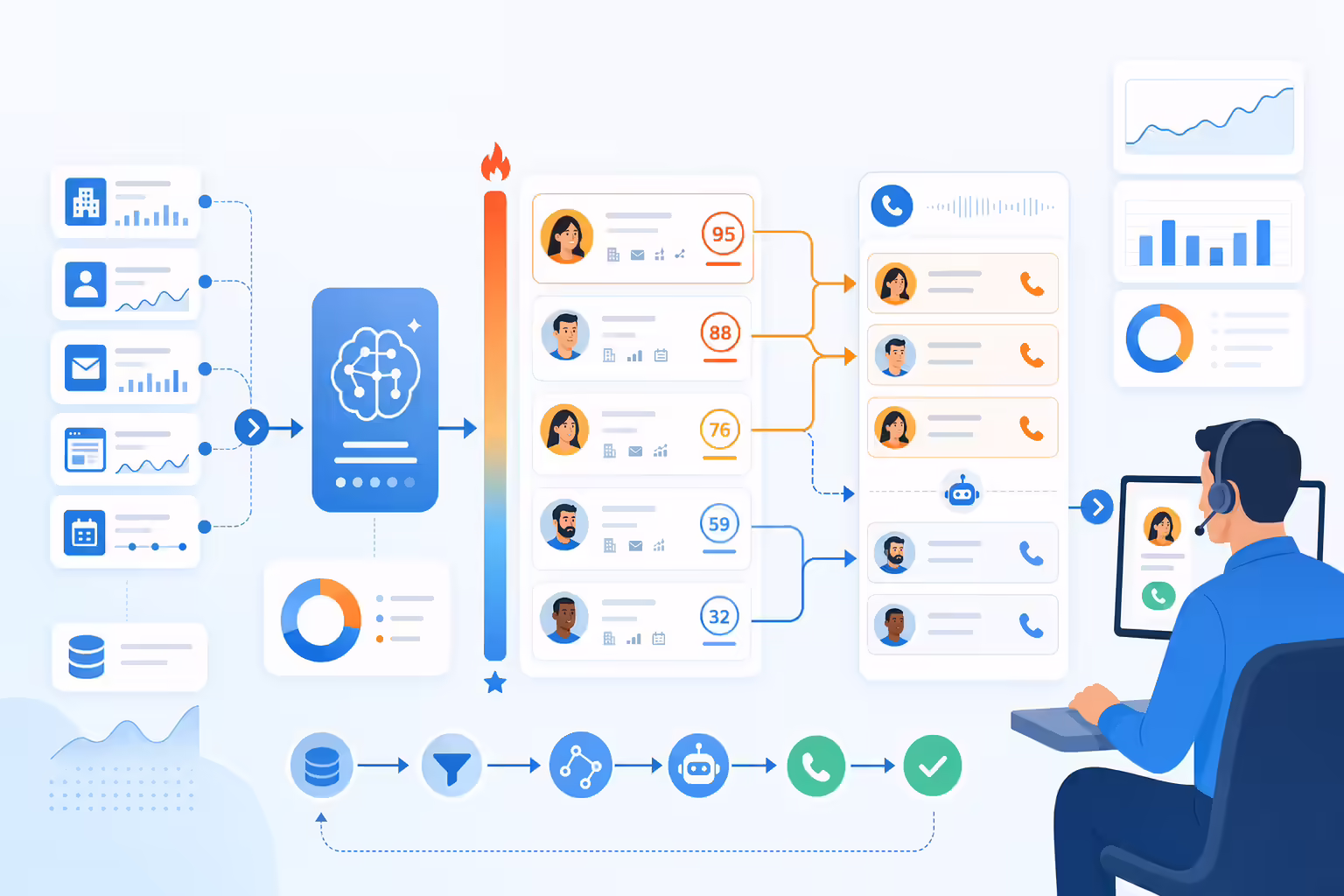 AI lead scoring and prioritized dialing queue