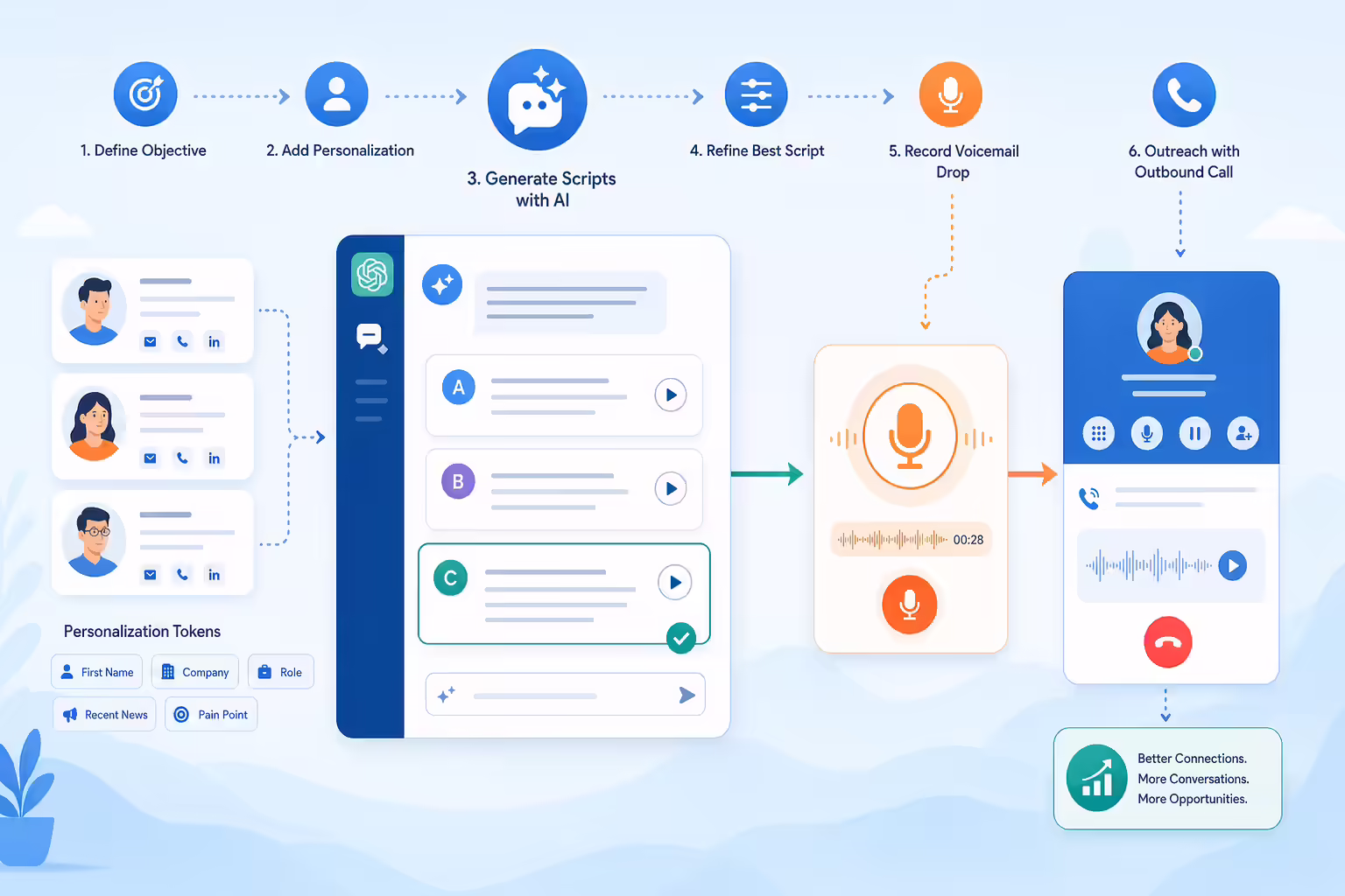 AI-generated voicemail script workflow for sales outreach
