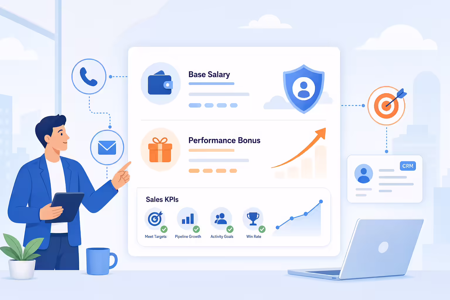 BDA salary compensation with base pay bonus and sales KPI indicators