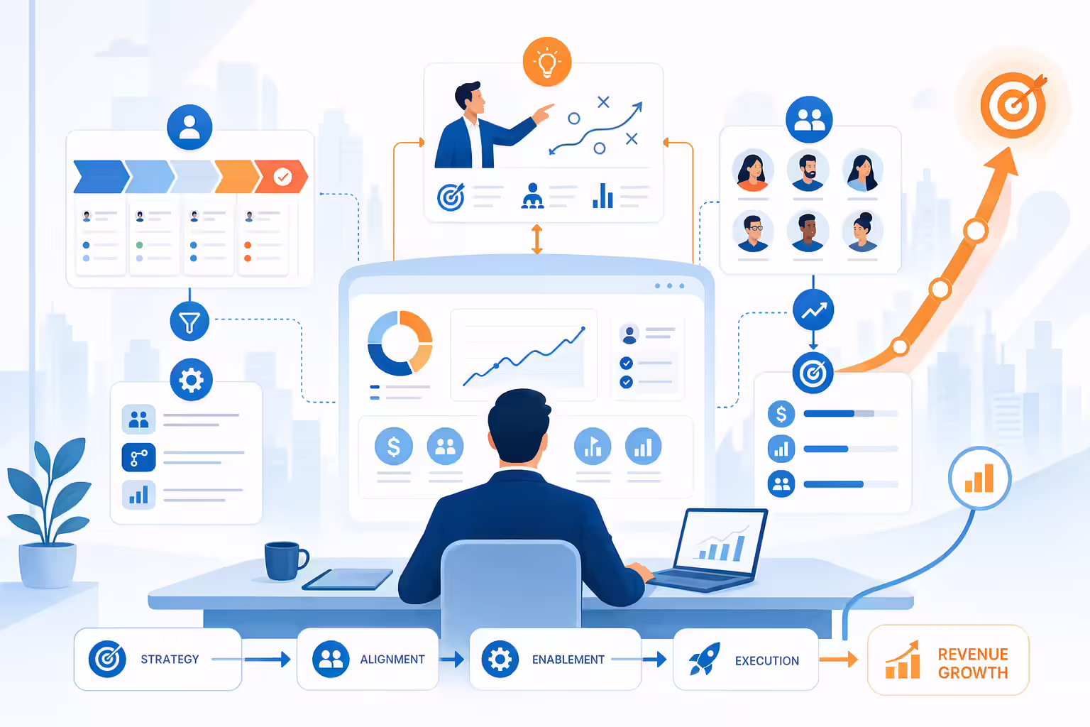 Chief revenue officer aligning sales strategy and revenue workflows