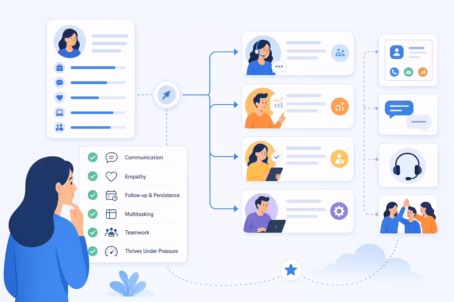 Customer success role decision workflow with skills and CRM paths