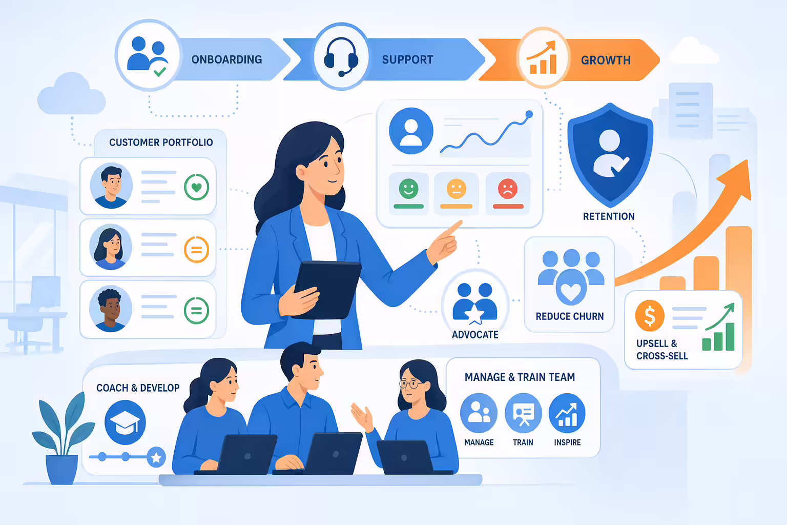 Customer success manager coordinating client support and retention workflows
