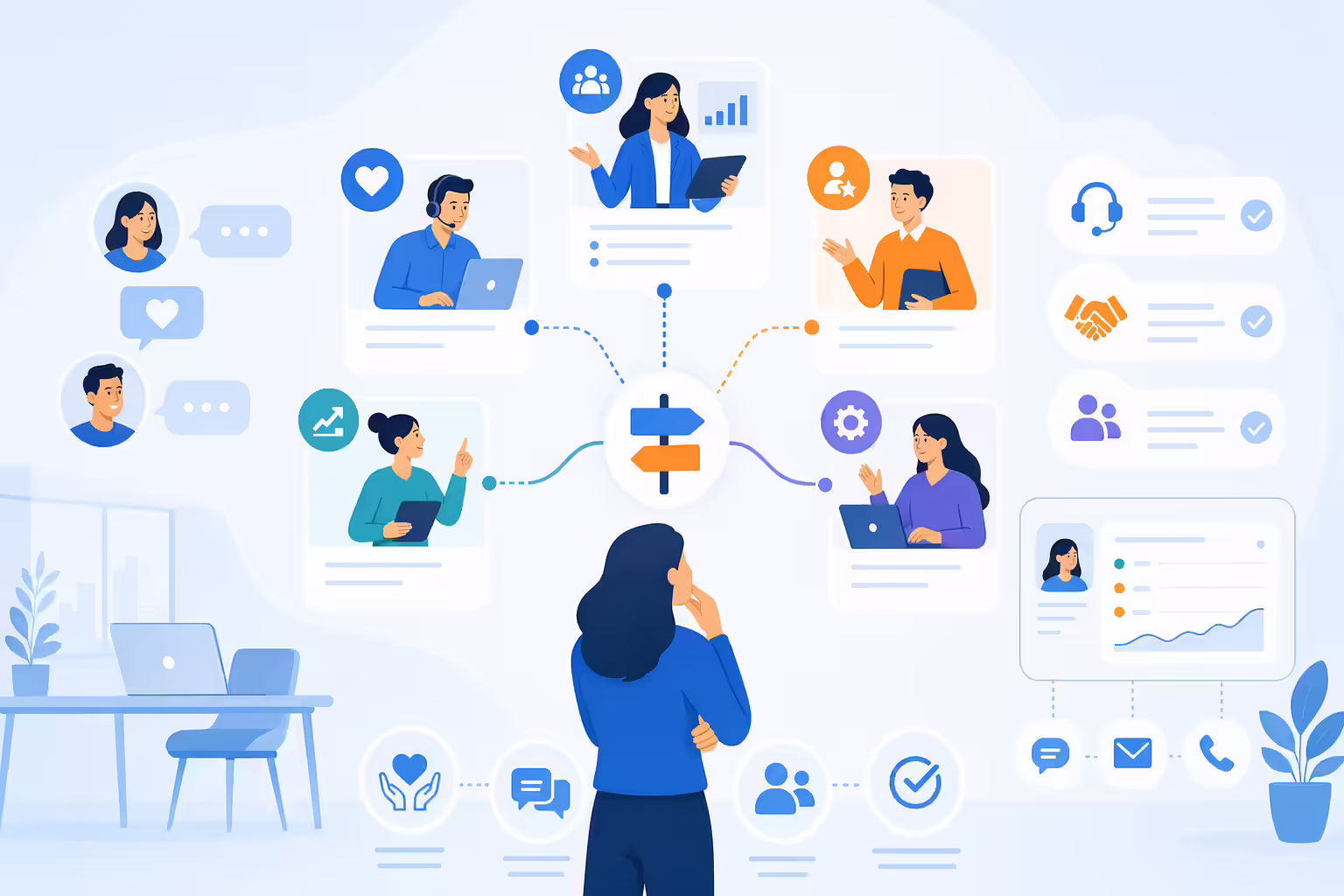 Customer success role decision map with support and retention workflows