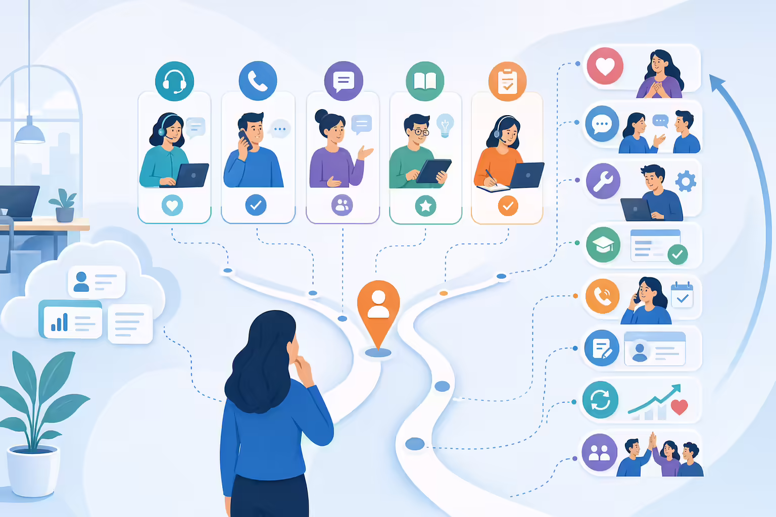 Customer success role decision path with support and retention workflow
