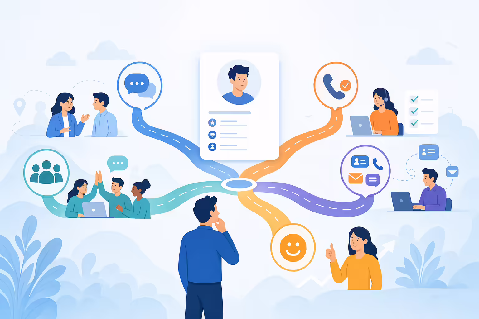 Sales role decision map with skills and communication workflow
