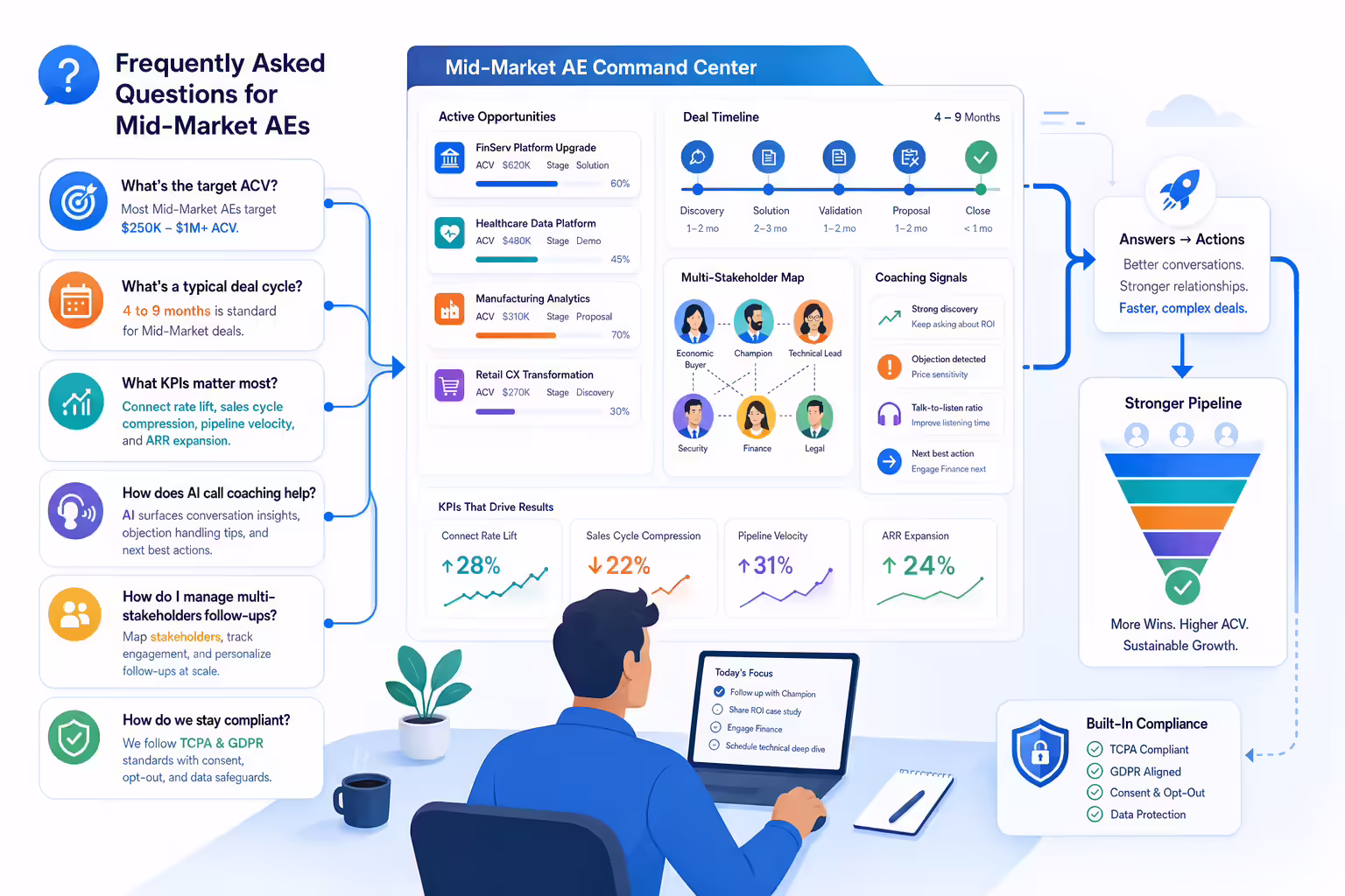 Mid-market AE FAQ workflow for deal cycles coaching and compliance