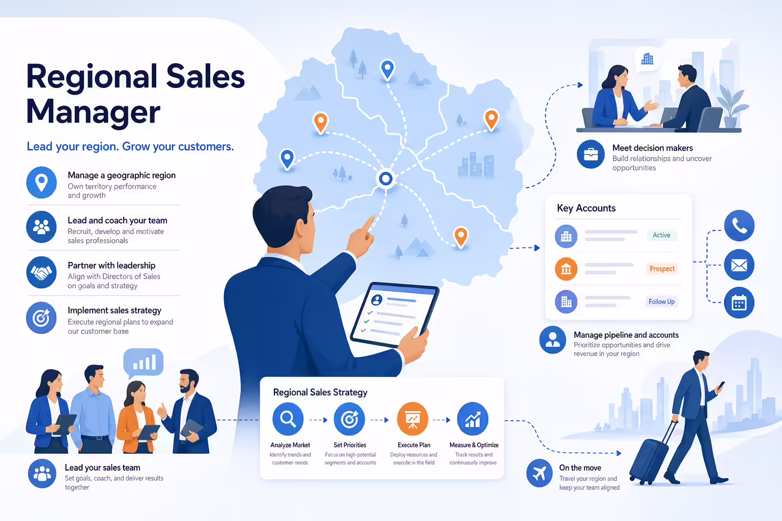 Regional sales manager coordinating territory strategy and field sales activity