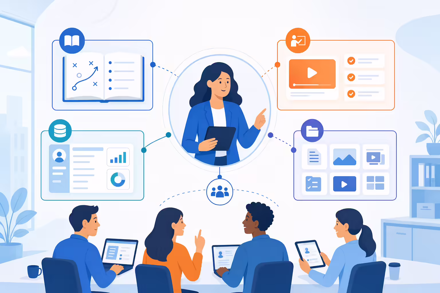 Sales enablement manager coordinating training content CRM tools and sales workflows