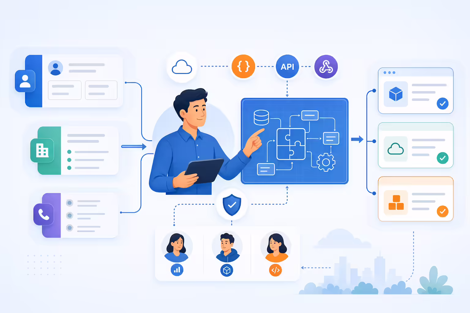 Sales engineering specialist connecting SaaS systems and customer solutions