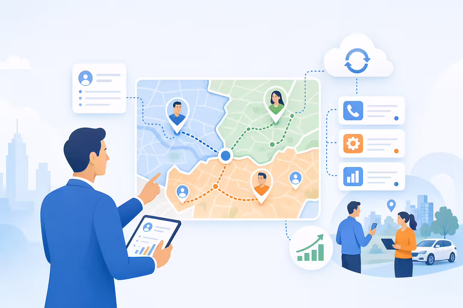 Territory manager career outlook with regional sales growth and CRM routing