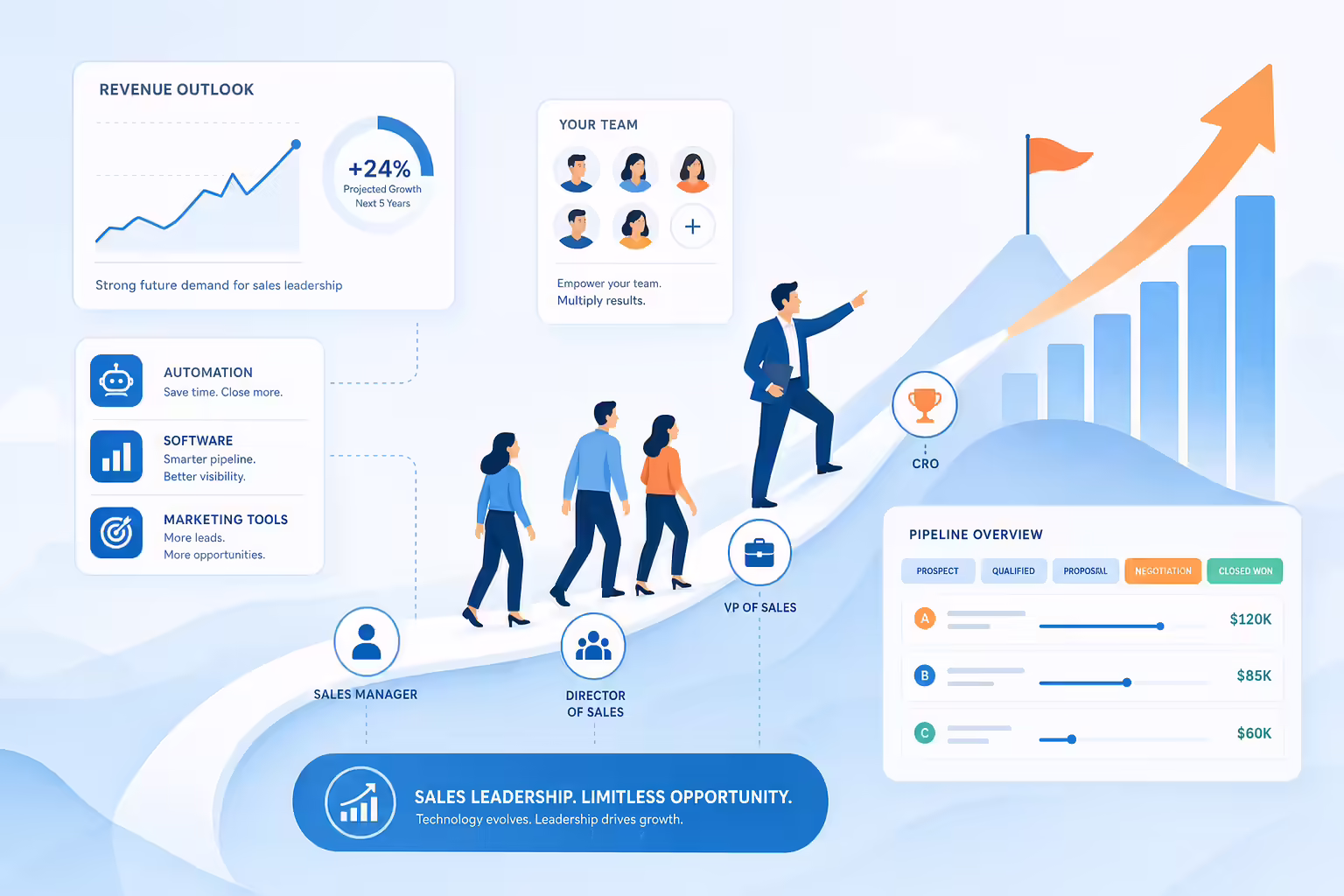 VP of Sales career growth path with revenue and team leadership signals