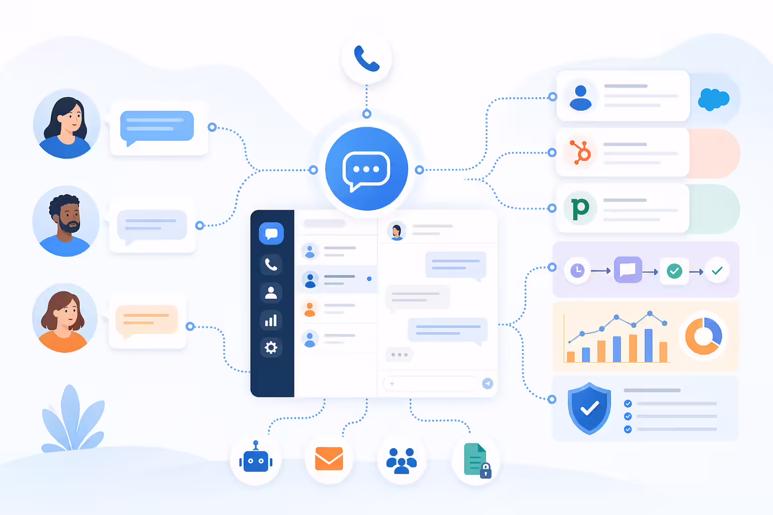 Sales engagement hub connecting business texting calling CRM automation analytics and compliance