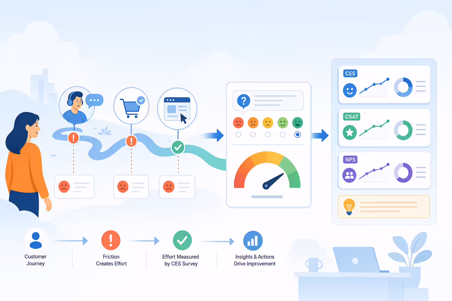 Customer effort score survey data flowing into CRM insights