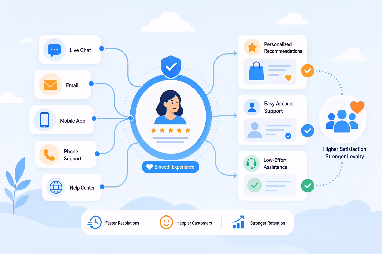 Brand-free service touchpoints connected to a low-effort customer experience