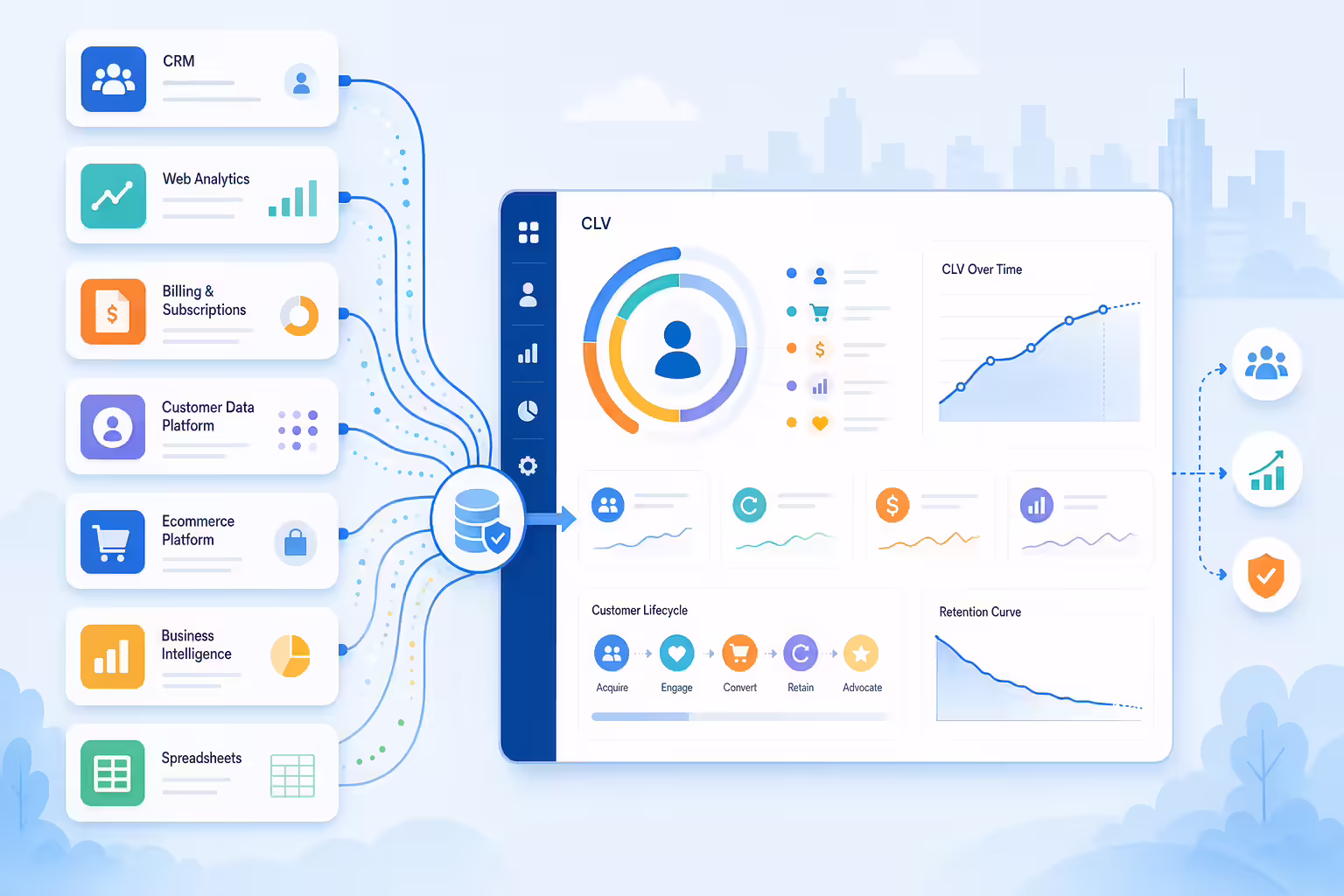 Connected software tools consolidating customer lifetime value data