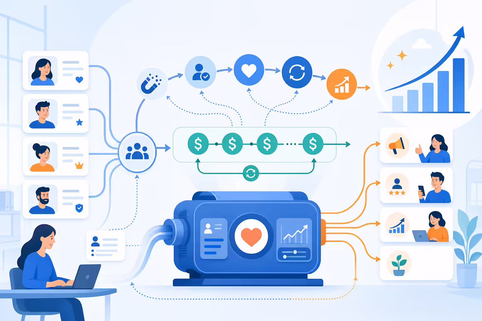 Customer lifetime value workflow showing retention and long-term growth