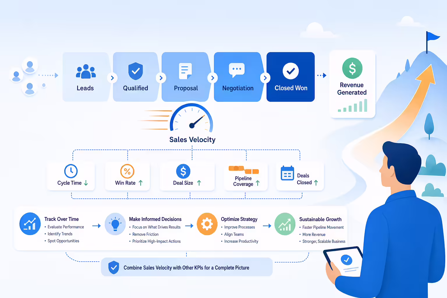 Sales velocity pipeline connecting opportunities to revenue growth