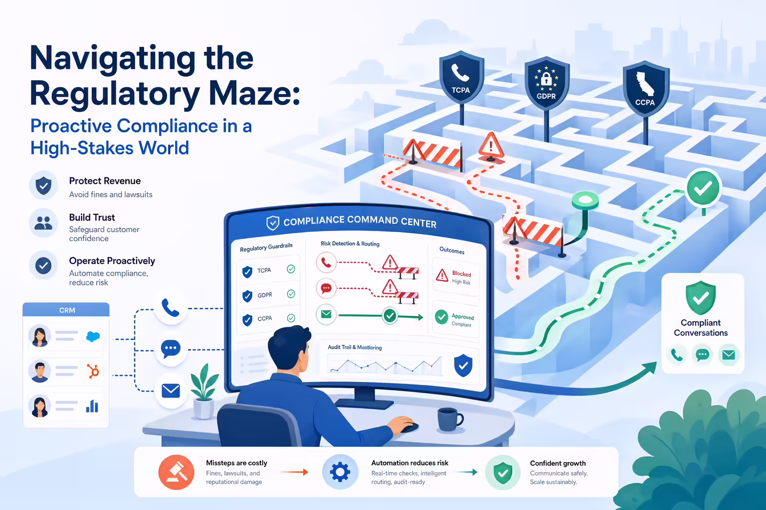 Compliance workflow guiding outbound sales through regulatory risk controls