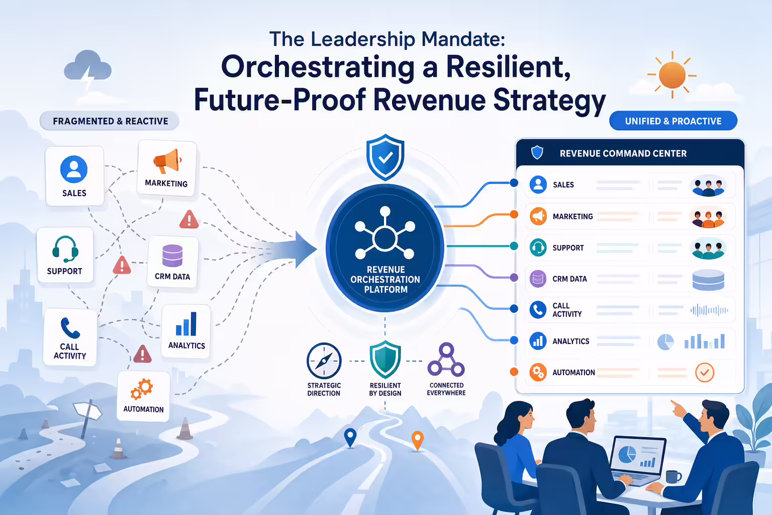 Unified revenue orchestration hub connecting teams data and automation