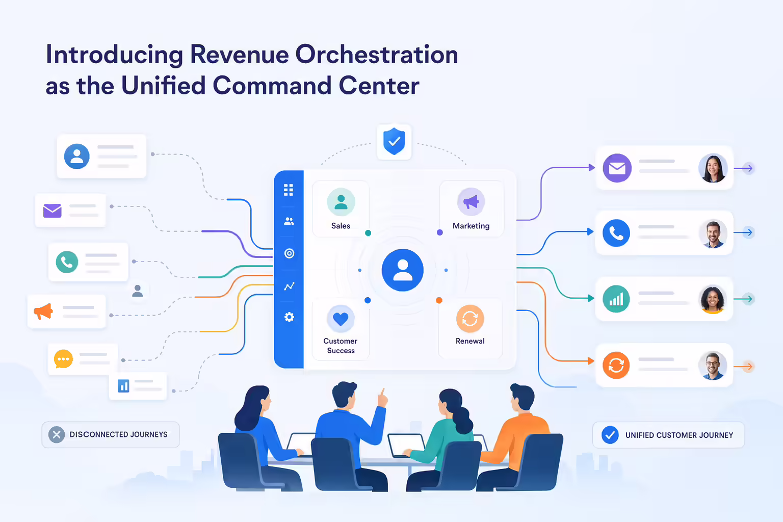 Revenue orchestration command center unifying sales marketing and customer success