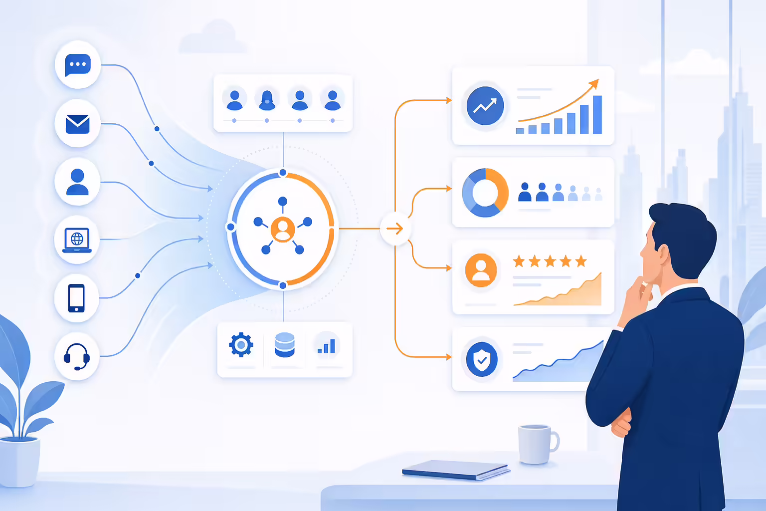Revenue orchestration ROI dashboard connecting customer experience to growth