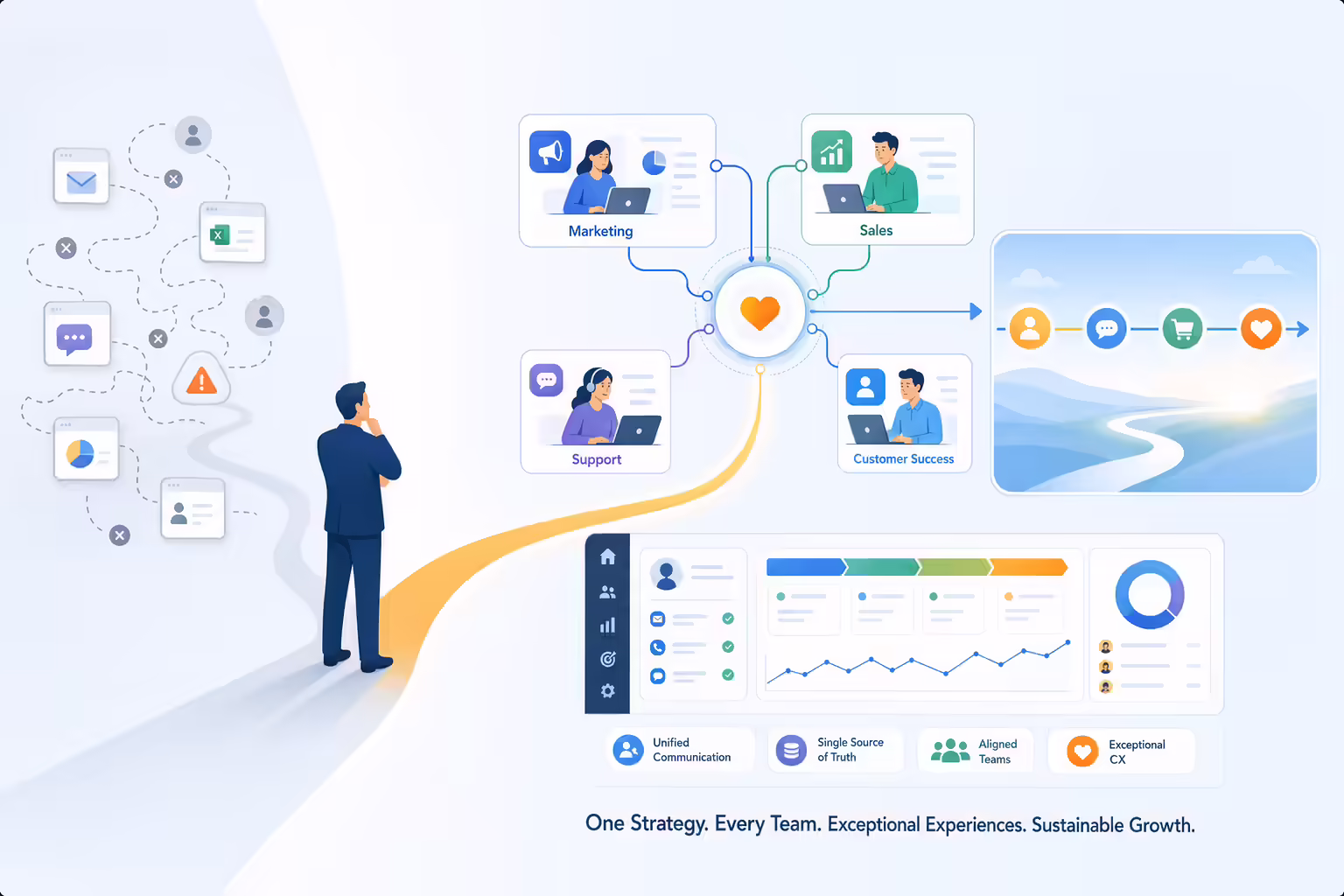 Leaders connecting teams into a unified customer experience workflow