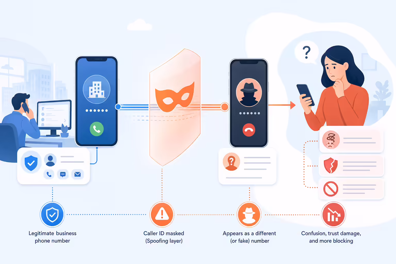 Illustration of masked caller ID disguising a phone call