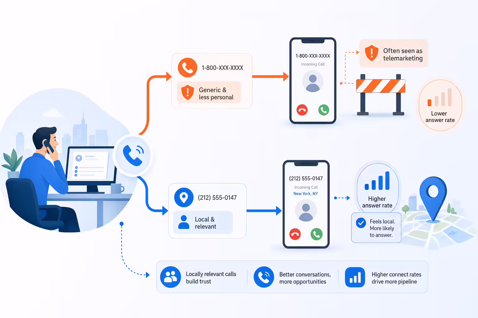 Choosing local presence instead of toll-free numbers for outbound calls