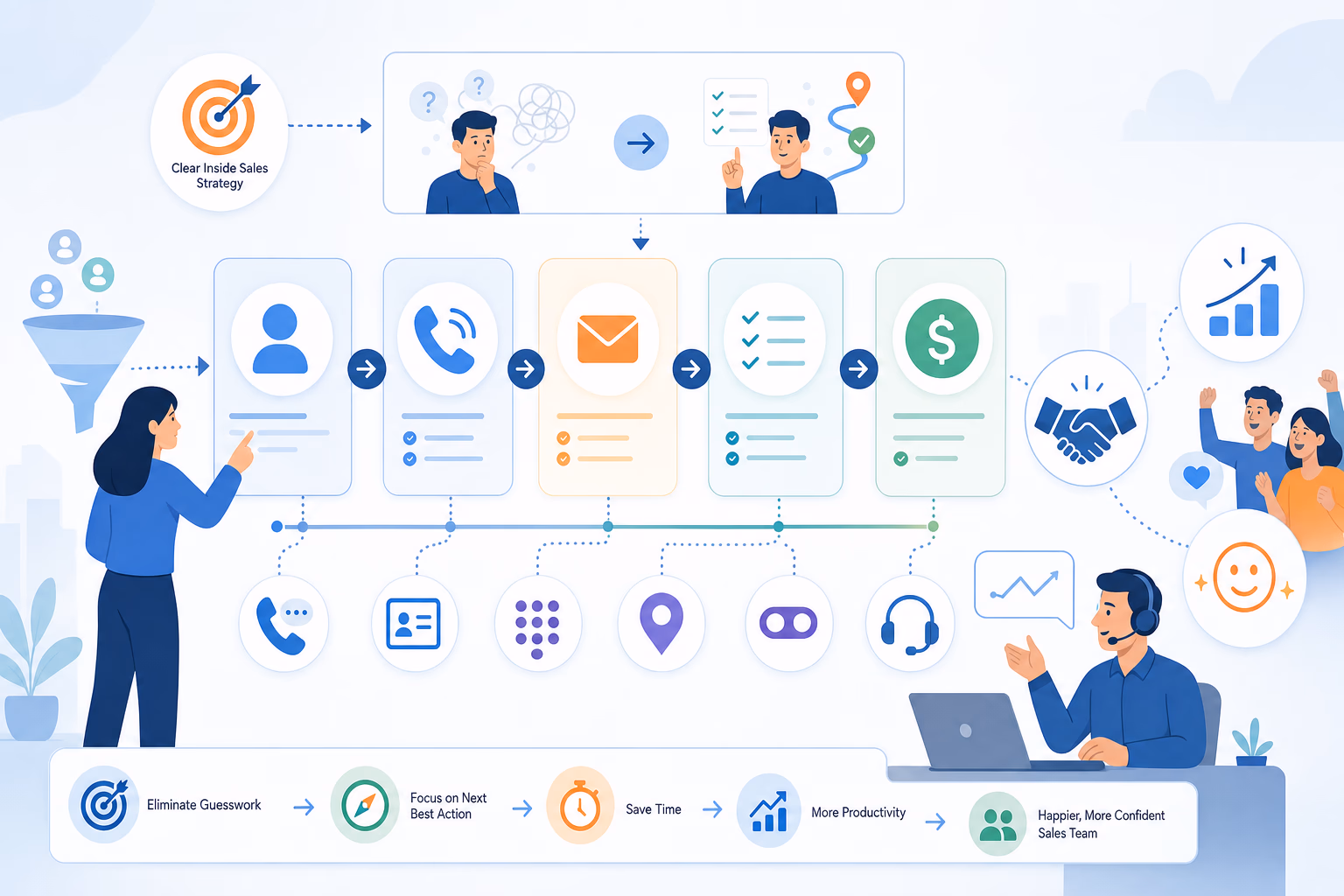 Inside sales strategy guiding reps toward productive next actions