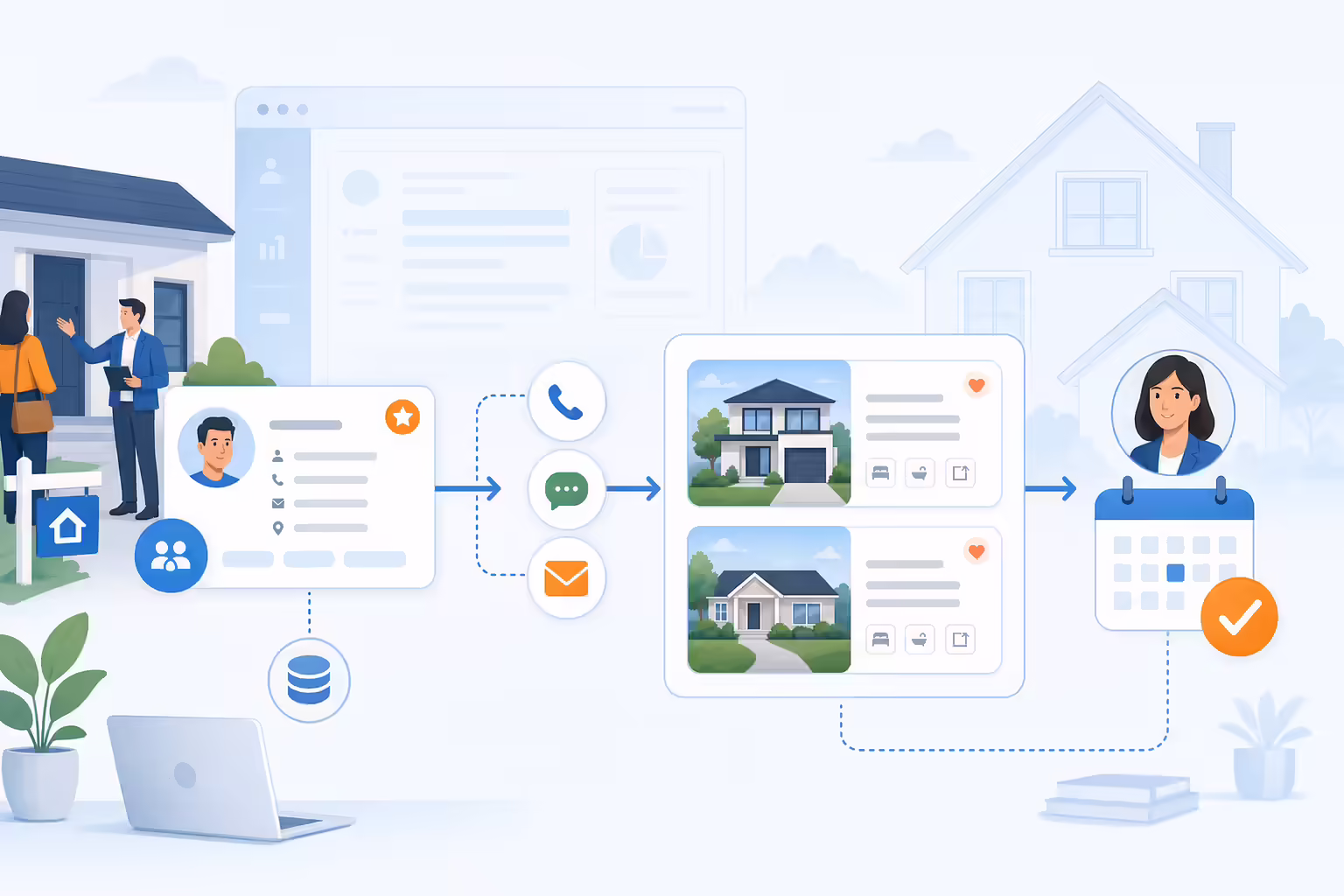 Real estate new lead follow-up workflow across calls texts and email
