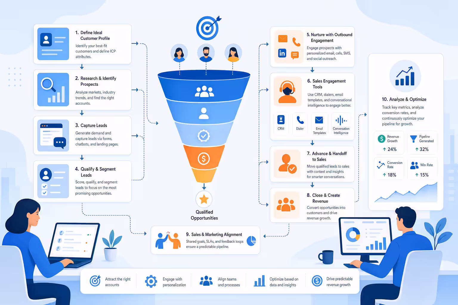 Sales pipeline building workflow from target accounts to qualified opportunities